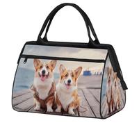 VQUVQV Borsone da viaggio, impermeabile, per sport, palestra, weekender, per la notte, per uomini e donne, Due simpatici cani Corgi Beach Pet