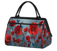 VQUVQV Borsone da viaggio, impermeabile, per sport, palestra, weekender, per la notte, per uomini e donne, Motivo farfalla blu papavero rosso
