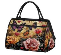 VQUVQV Borsone da viaggio, impermeabile, per sport, palestra, weekender, per la notte, per uomini e donne, Belle rose e farfalle