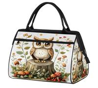 VQUVQV Borsone da viaggio, impermeabile, per sport, palestra, weekender, per la notte, per uomini e donne, Gufo in piedi su un ceppo d'albero