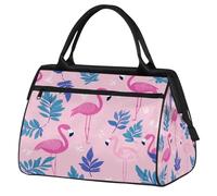 VQUVQV Borsone da viaggio, impermeabile, per sport, palestra, weekender, per la notte, per uomini e donne, Foglia blu fenicottero rosa