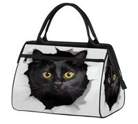 VQUVQV Borsone da viaggio, impermeabile, per sport, palestra, weekender, per la notte, per uomini e donne, Gatto nero sul muro