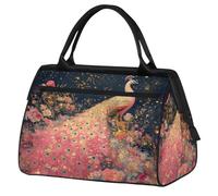 VQUVQV Borsone da viaggio, impermeabile, per sport, palestra, weekender, per la notte, per uomini e donne, Fiori colorati pavone rosa e oro