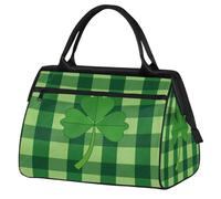 VQUVQV Borsone da viaggio, impermeabile, per sport, palestra, weekender, per la notte, per uomini e donne, Foglia di trifoglio in un plaid verde