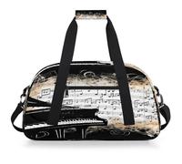 VQUVQV Borsone da viaggio per uomini e donne, impermeabile, per sport, palestra, weekender, pernottamento, Retro Piano Musica Note