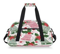 VQUVQV Borsone da viaggio per uomini e donne, impermeabile, per sport, palestra, weekender, pernottamento, Campana natalizia con motivo floreale di agrifoglio