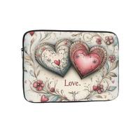 VQUVQV Custodia per computer portatile, stile vintage, con cuore e scritta "Love", fodera morbida, imbottita, con cerniera, per donne e uomini
