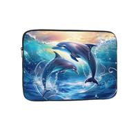 VQUVQV Custodia portatile per computer portatile da 15 pollici, motivo delfino al tramonto e onda, sottile, leggera, borsa per il trasporto