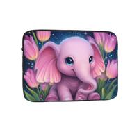 VQUVQV Custodia portatile per computer portatile da 15 pollici, motivo elefante rosa stellato, tulipani sottile e leggera, borsa per il trasporto
