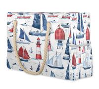 VQUVQV Grande borsa da spiaggia da donna, impermeabile, a prova di sabbia, con tasca con cerniera, per viaggi, shopping, piscina, Acquerello Navi Faro, Large