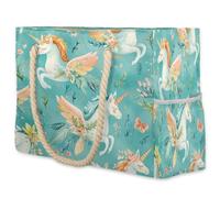 VQUVQV Grande borsa da spiaggia da donna, impermeabile, a prova di sabbia, con tasca con cerniera, per viaggi, shopping, piscina, Unicorno Acquerello, Large