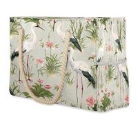 VQUVQV Grande borsa da spiaggia da donna, impermeabile, a prova di sabbia, con tasca con cerniera, per viaggi, shopping, piscina, Gru e fiori dalla corona rossa, Large