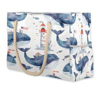 VQUVQV Grande borsa da spiaggia da donna, impermeabile, a prova di sabbia, con tasca con cerniera, per viaggi, shopping, piscina, Acquerello Balena e Faro, Large