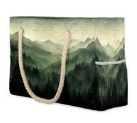 VQUVQV Grande borsa da spiaggia da donna, impermeabile, a prova di sabbia, con tasca con cerniera, per viaggi, shopping, piscina, Montagne della foresta nebbiosa, Large