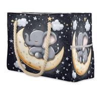 VQUVQV Grande borsa da spiaggia da donna, impermeabile, a prova di sabbia, con tasca con cerniera, per viaggi, shopping, piscina, Elefante fumetto che dorme sulla luna, Large