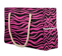 VQUVQV Grande borsa da spiaggia da donna, impermeabile, a prova di sabbia, con tasca con cerniera, per viaggi, shopping, piscina, Rosa e Nero Zebra Stripes, Large