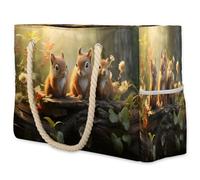 VQUVQV Grande borsa da spiaggia da donna, impermeabile, a prova di sabbia, con tasca con cerniera, per viaggi, shopping, piscina, Tre scoiattoli nella foresta, Large