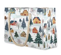 VQUVQV Grande borsa da spiaggia da donna, impermeabile, a prova di sabbia, con tasca con cerniera, per viaggi, shopping, piscina, Casa e Albero nella neve, Large