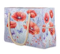 VQUVQV Grande borsa da spiaggia da donna, impermeabile, a prova di sabbia, con tasca con cerniera, per viaggi, shopping, piscina, Papaveri rossi e farfalle viola, Large