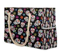 VQUVQV Grande borsa da spiaggia da donna, impermeabile, a prova di sabbia, con tasca con cerniera, per viaggi, shopping, piscina, Motivo colorato con teschio di zucchero, Large