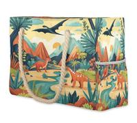 VQUVQV Grande borsa da spiaggia da donna, impermeabile, a prova di sabbia, con tasca con cerniera, per viaggi, shopping, piscina, Dinosauri nella foresta, Large