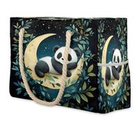 VQUVQV Grande borsa da spiaggia da donna, impermeabile, a prova di sabbia, con tasca con cerniera, per viaggi, shopping, piscina, Panda cartone animato sulla luna, Large