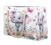 VQUVQV Grande borsa da spiaggia da donna, impermeabile, a prova di sabbia, con tasca con cerniera, per viaggi, shopping, piscina, Elefante e farfalla tra i fiori, Large