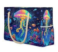 VQUVQV Grande borsa da spiaggia da donna, impermeabile, a prova di sabbia, con tasca con cerniera, per viaggi, shopping, piscina, Medusa Cartone animato, Large