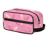 VQUVQV Trousse da viaggio per cosmetici, organizer per articoli da toeletta per donne e uomini, Farfalla sfumata in lamina d'oro rosa, Stampato