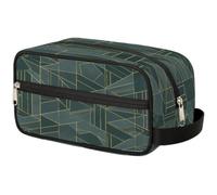 VQUVQV Trousse da viaggio per cosmetici, organizer per articoli da toeletta per donne e uomini, Linee Geometriche Oro Teal, Stampato