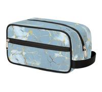 VQUVQV Trousse da viaggio per cosmetici, organizer per articoli da toeletta per donne e uomini, marmo blu chiaro e oro, Stampato