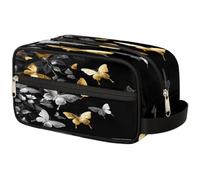 VQUVQV Trousse da viaggio per cosmetici, organizer per articoli da toeletta per donne e uomini, Motivo Farfalla Grigio Oro, Stampato