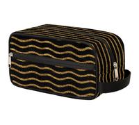 VQUVQV Trousse da viaggio per cosmetici, organizer per articoli da toeletta per donne e uomini, Onda Glitter Oro Nero, Stampato
