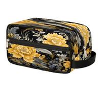 VQUVQV Trousse da viaggio per cosmetici, organizer per articoli da toeletta per donne e uomini, Oro Peonia Nero, Stampato