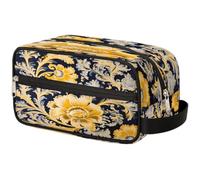 VQUVQV Trousse da viaggio per cosmetici, organizer per articoli da toeletta per donne e uomini, Stampa Floreale Oro, Stampato