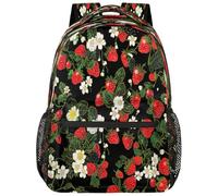 VQUVQV Zaino per donne e uomini, leggero, per la scuola, per computer portatile, casual, per università, lavoro, viaggi, Fragola Floreale Sfondo Nero