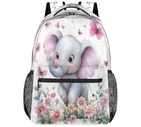 VQUVQV Zaino per donne e uomini, leggero, per la scuola, per computer portatile, casual, per università, lavoro, viaggi, Elefante e farfalla tra i fiori