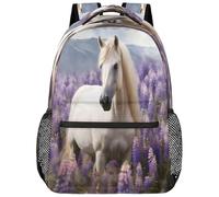 VQUVQV Zaino per donne e uomini, leggero, per la scuola, per computer portatile, casual, per università, lavoro, viaggi, Un cavallo bianco tra i cespugli di fiori