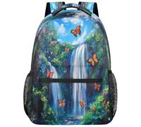 VQUVQV Zaino per donne e uomini, leggero, per la scuola, per computer portatile, casual, per università, lavoro, viaggi, Farfalle nel bosco sotto la cascata