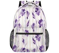 VQUVQV Zaino per donne e uomini, leggero, per la scuola, per computer portatile, casual, per università, lavoro, viaggi, Stampa a righe viola iris