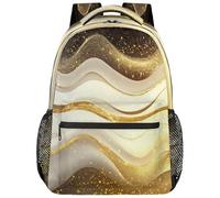 VQUVQV Zaino per donne e uomini, leggero, per la scuola, per computer portatile, casual, per università, lavoro, viaggi, Onda Linea Bianca e Oro