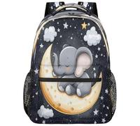 VQUVQV Zaino per donne e uomini, leggero, per la scuola, per computer portatile, casual, per università, lavoro, viaggi, Elefante fumetto che dorme sulla luna