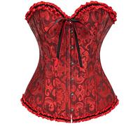 Vrapo Corsetto Bustino da donna, Corset con lacci in vita, lingerie modellante, Nero e rosso, M