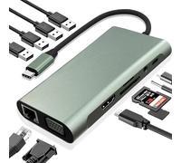 Vrebrey Docking station USB C Hub 11 in 1, adattatore multiporta di tipo C con HDMI 4K, VGA, 100W PD, USB 3.0, RJ45 Ethernet, lettore di schede SD/TF, AUX, compatibile con MacBook Pro/Air, Chromebook