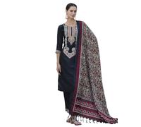 VredeVogel Set di pantaloni kurta in misto seta con Dupatta da donna | Set Kurta da donna etnico casual, Nero , S