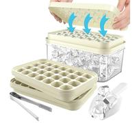 Vrent Stampo Ghiaccio con Coperchio e Contenitore,Vassoio per Cubetti di Ghiaccio Senza BPA a Doppio Strato con Pala,Silicone Facile Rilasciare 56 Pezzi Cubetti di Ghiaccio per Bevande (Bianco latte)