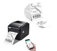 vretti Stampante per etichette Bluetooth, stampante termica DHL 4 x 6, sicurezza di scansione al 99,99%, con 1 Rotolo di Carta Termica Integrato + 1 Pacco di Carta Termica Bianca