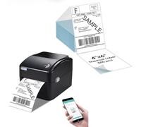 vretti Stampante per etichette Bluetooth, stampante termica DHL 4 x 6, sicurezza di scansione al 99,99%, con 1 Rotolo di Carta Termica Integrato + 1 Pacco di Carta Termica Blu