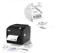 vretti Stampante per Etichette di Spedizione,Stampante Termica per Etichette 4x6 per Pacchetti di Spedizione, per Piccole Aziende,con 1 Rotolo di Carta Termica Integrato + 1 Pacco di Carta Termica Bia