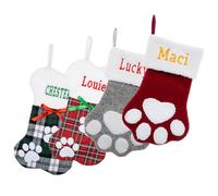 VRFASHION Calze natalizie personalizzate per cani e gatti, ricamate personalizzate, con nome a forma di zampa o osso, 1 calza natalizia per feste di Natale, decorazioni per famiglie, caminetto
